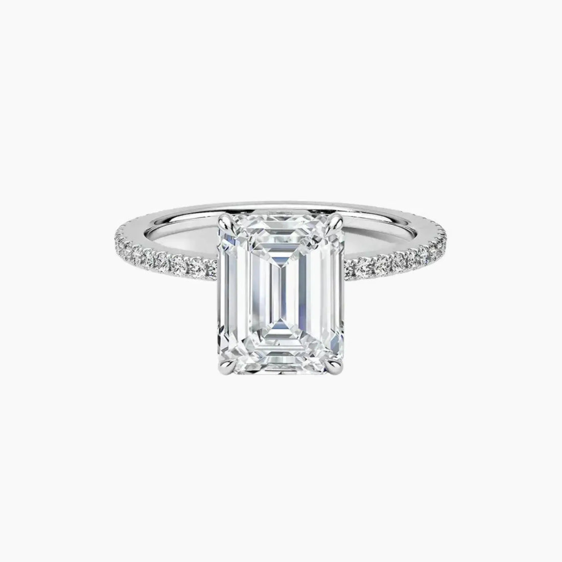 Daisy 2 Carat Emerald Cut Hidden Halo Lab Grown Diamond Ring in Silver