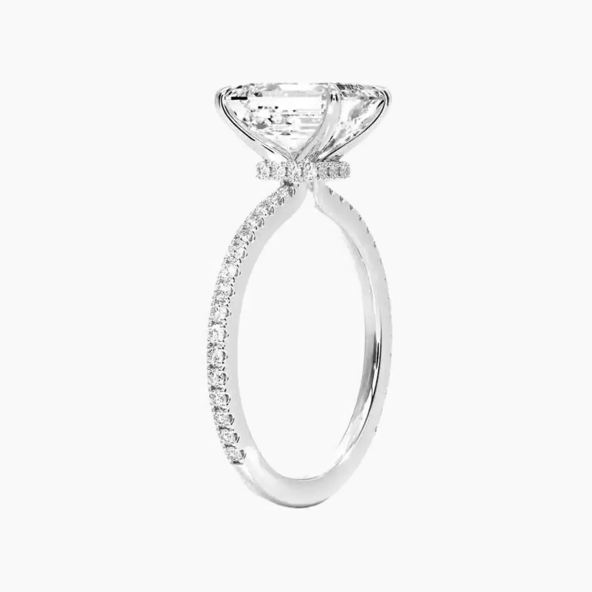 Daisy 2 Carat Emerald Cut Hidden Halo Lab Grown Diamond Ring in Silver - View 2