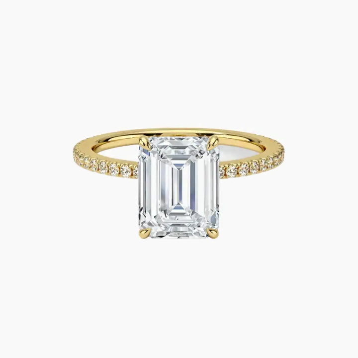 Daisy 2 Carat Emerald Cut Hidden Halo Lab Grown Diamond Ring in 14K Yellow Gold