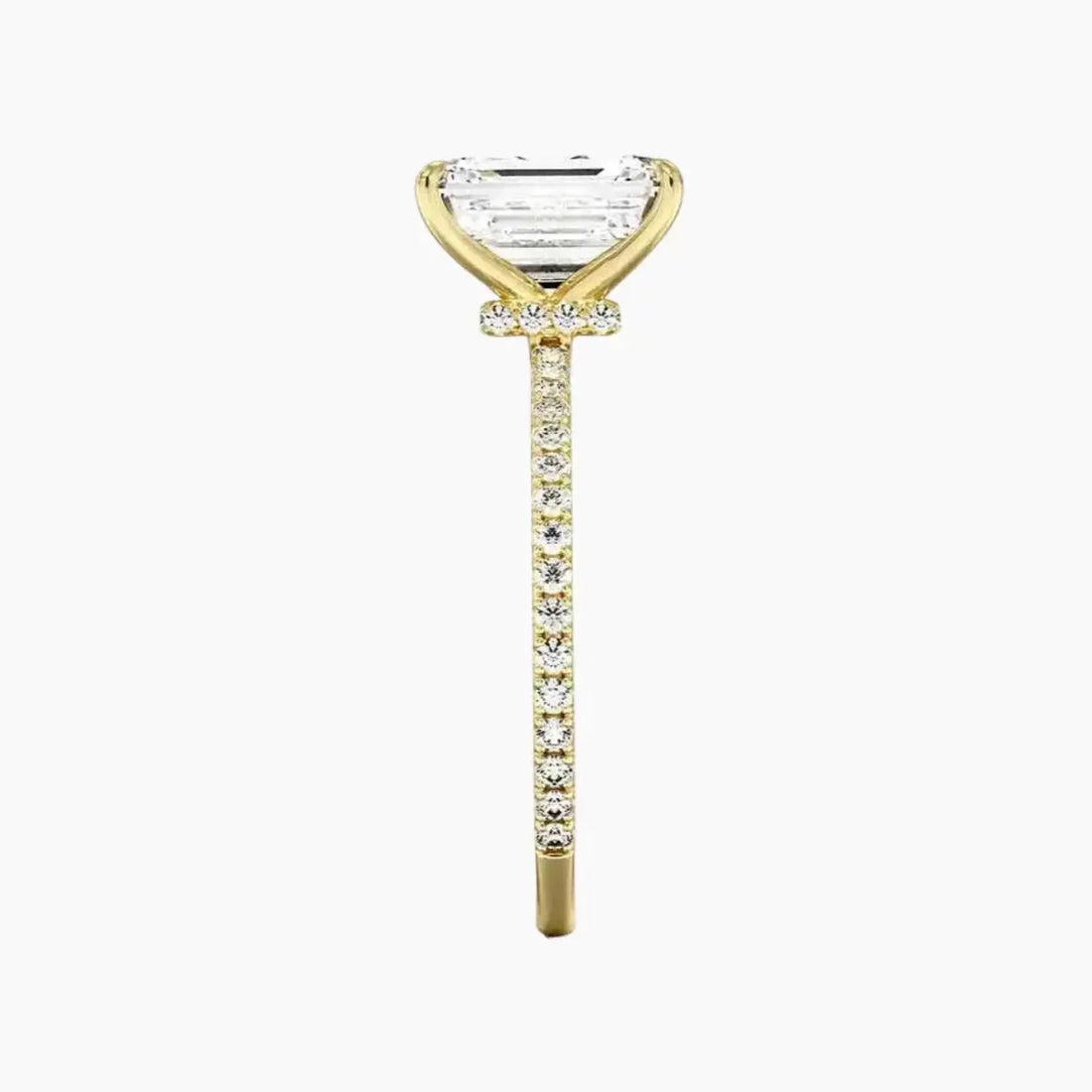 Daisy 3 Carat Emerald Cut Hidden Halo Lab Grown Diamond Ring in Silver - View 9