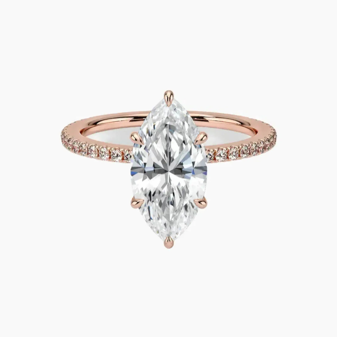 Daisy 2 Carat Marquise Cut Pave Lab Grown Diamond Ring in 10K Rose Gold
