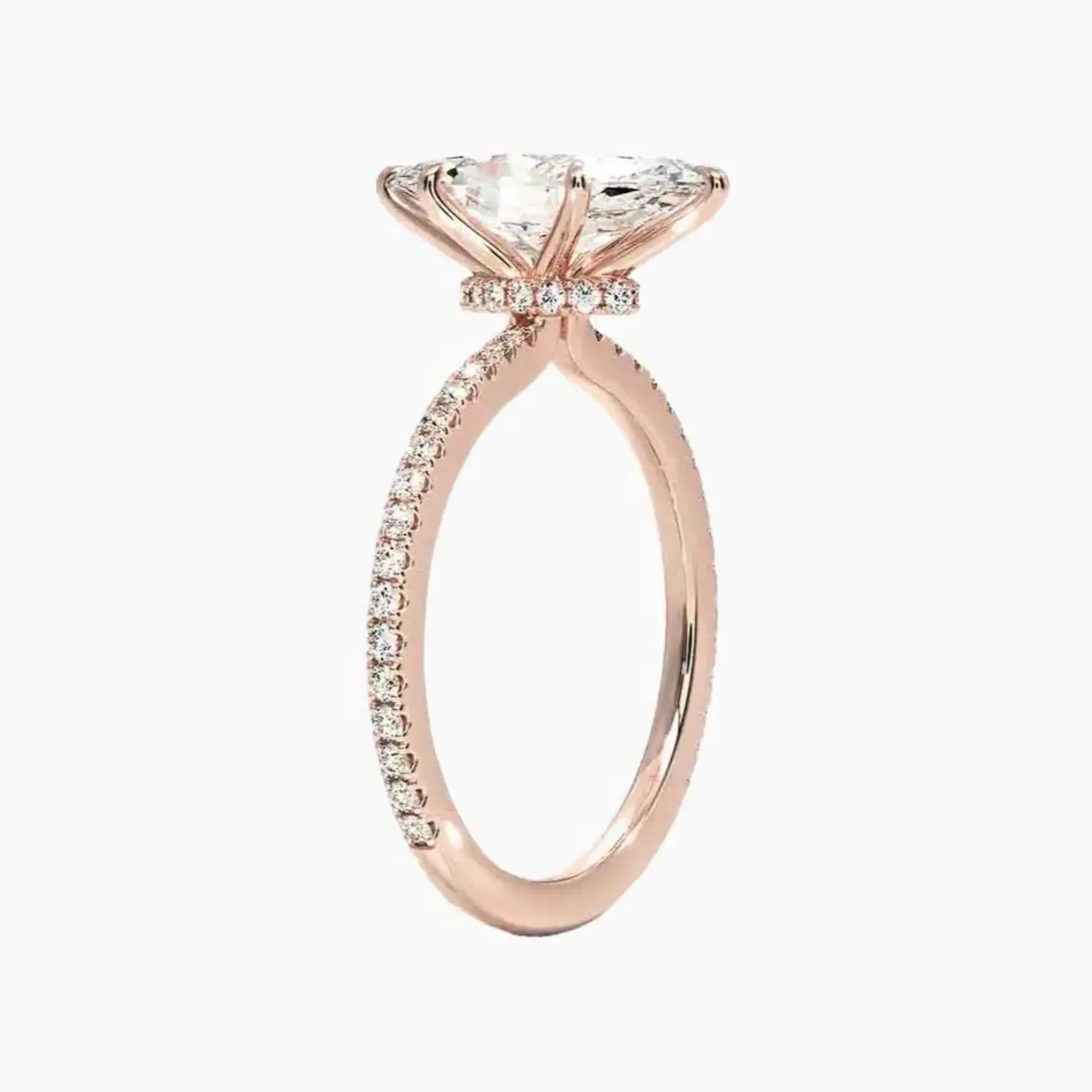 Daisy 2 Carat Marquise Cut Pave Lab Grown Diamond Ring in 14K Rose Gold - View 2