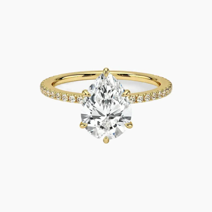Daisy 2 Carat Pear Cut Hidden Halo Lab Grown Diamond Ring in 14K Yellow Gold