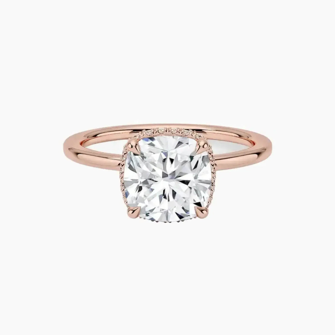 Mirabel Cushion Hidden Halo 1.5 Carat Lab Grown Diamond Engagement Ring in 18K Rose Gold