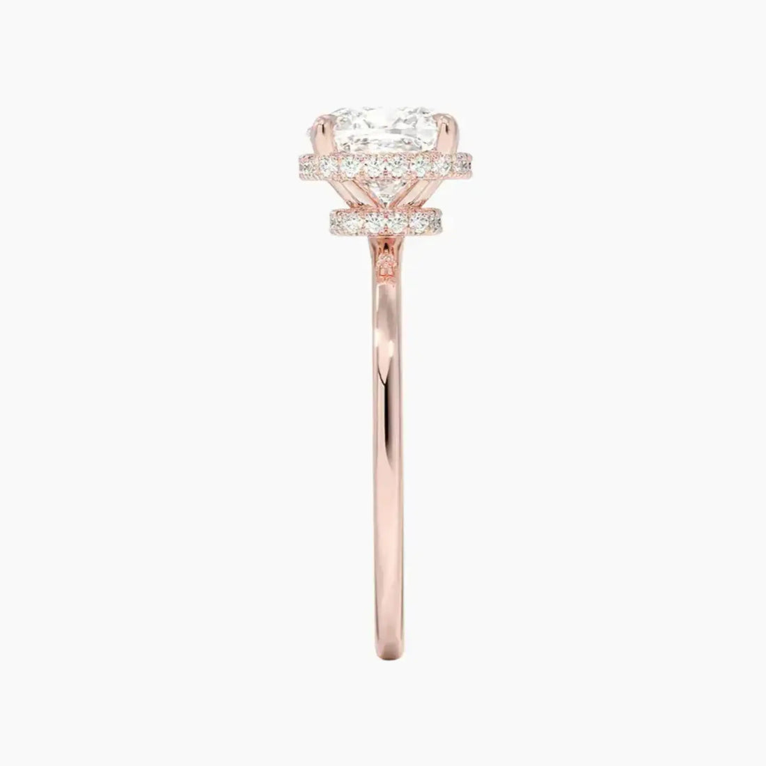 Mirabel Cushion Hidden Halo 1.5 Carat Lab Grown Diamond Engagement Ring in 18K Rose Gold