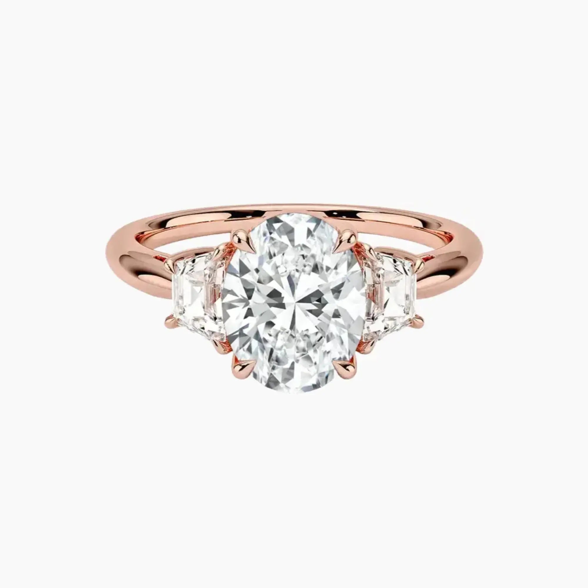 Oriana Oval Three Stone 1.5 Carat Lab Grown Diamond Engagement Ring in 18K Rose Gold