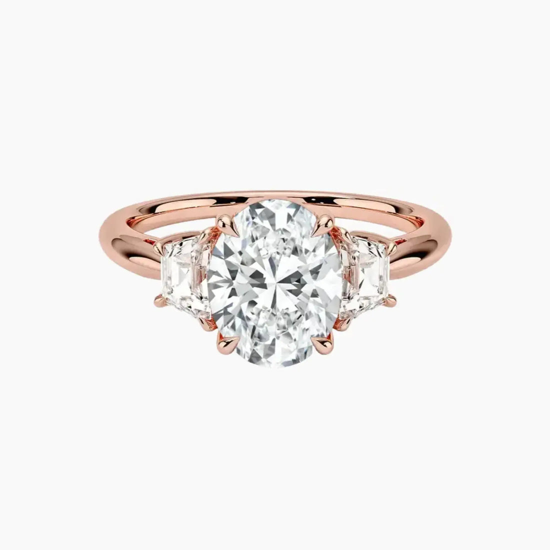 Oriana Oval Three Stone 1.5 Carat Lab Grown Diamond Engagement Ring in 18K Rose Gold