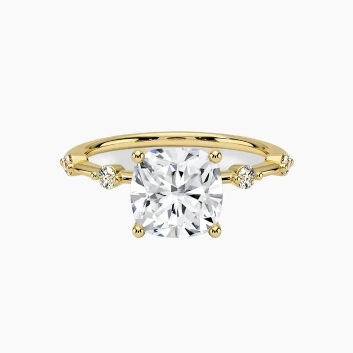Cordelia 3 Carat Cushion Cut Solitaire Lab Grown Diamond Ring in 14K Yellow Gold