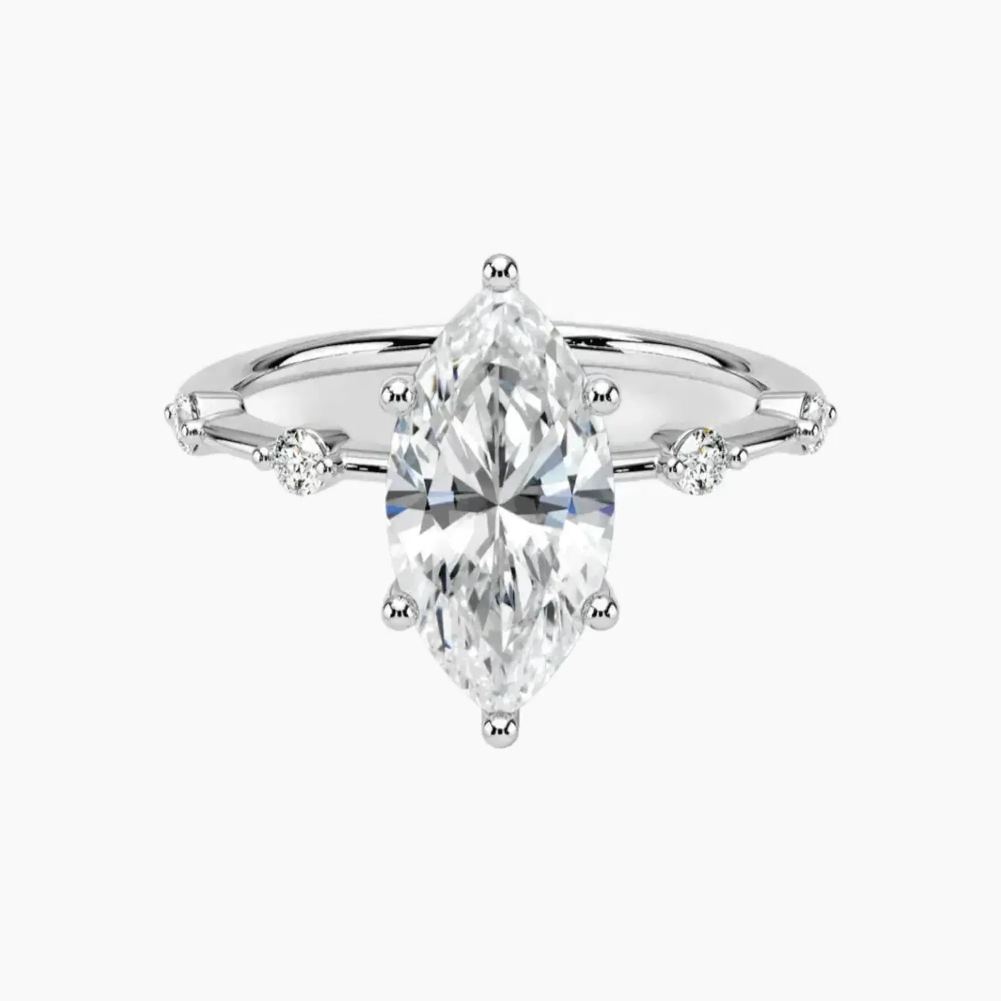 Cordelia 3 Carat Marquise Cut Solitaire Lab Grown Diamond Ring in Silver