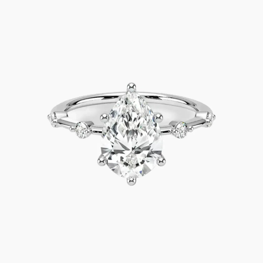 Cordelia 4 Carat Pear Cut Solitaire Lab Grown Diamond Ring in 14K White Gold