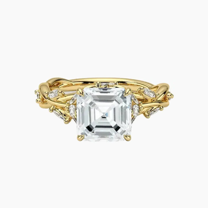 Florence 2 Carat Asscher Cut Solitaire Lab Grown Diamond Ring in 14K Yellow Gold