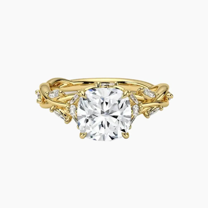 Florence 3 Carat Cushion Cut Solitaire Lab Grown Diamond Ring in 14K Yellow Gold