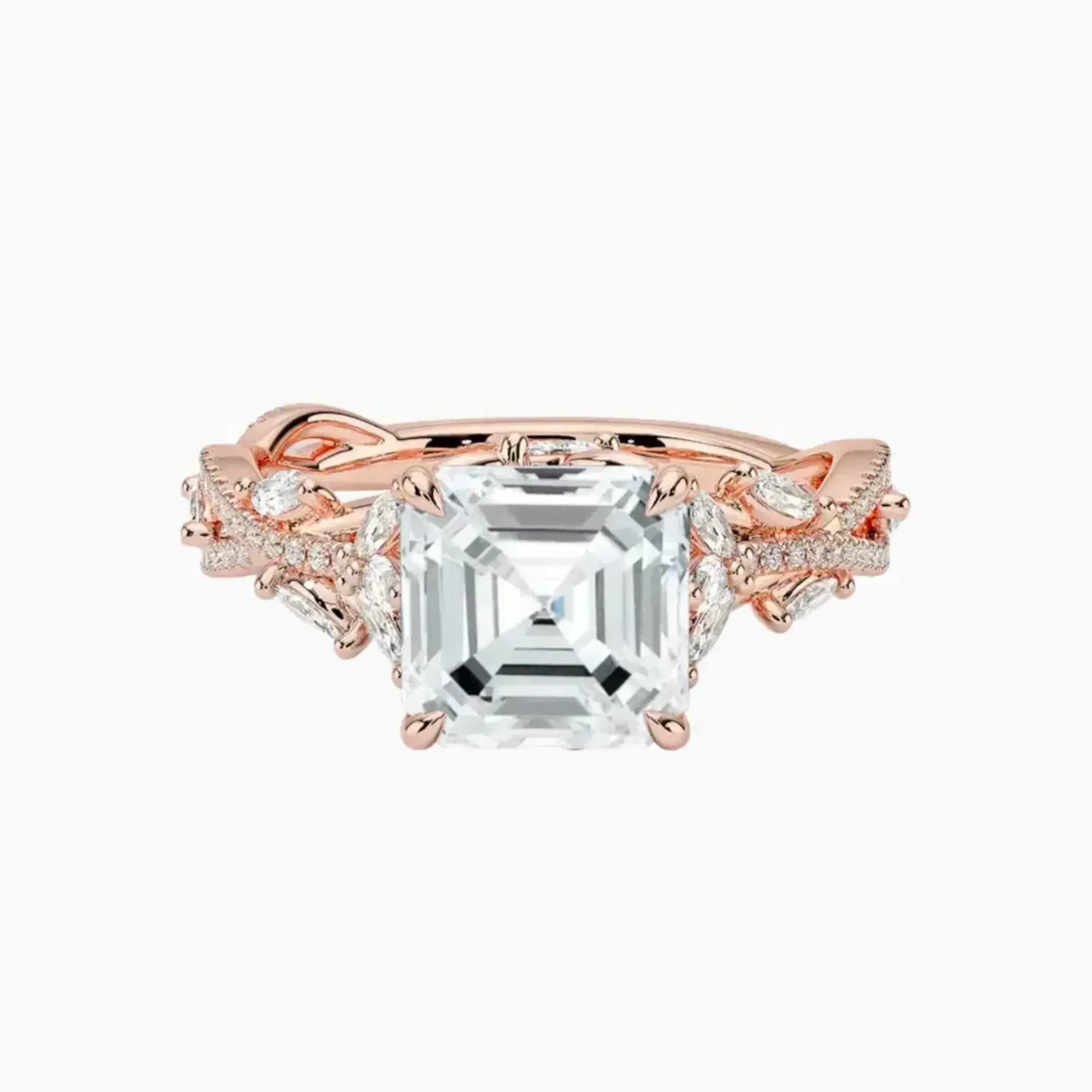 Florence Adorned 2 Carat Asscher Cut Solitaire Lab Grown Diamond Ring in 10K Rose Gold