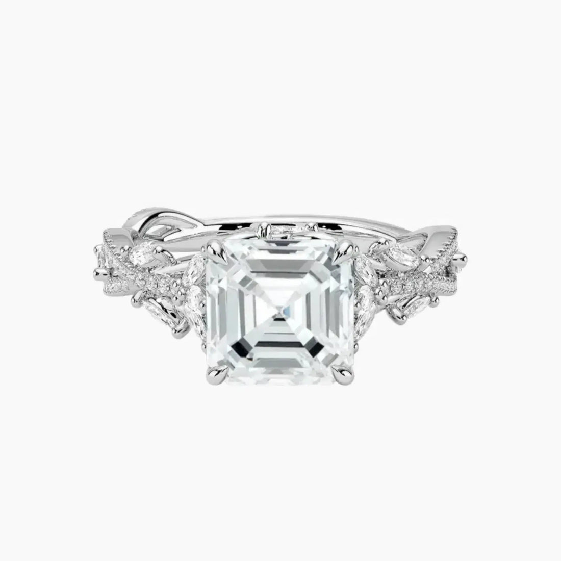 Florence Adorned 1 Carat Asscher Cut Solitaire Lab Grown Diamond Ring in Silver