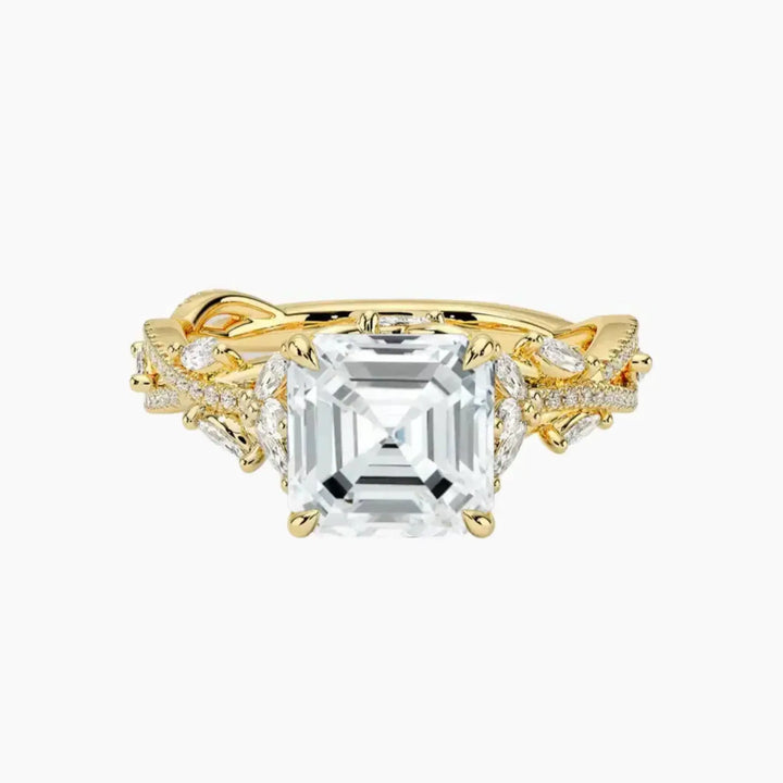 Florence Adorned 2 Carat Asscher Cut Solitaire Lab Grown Diamond Ring in 14K Yellow Gold