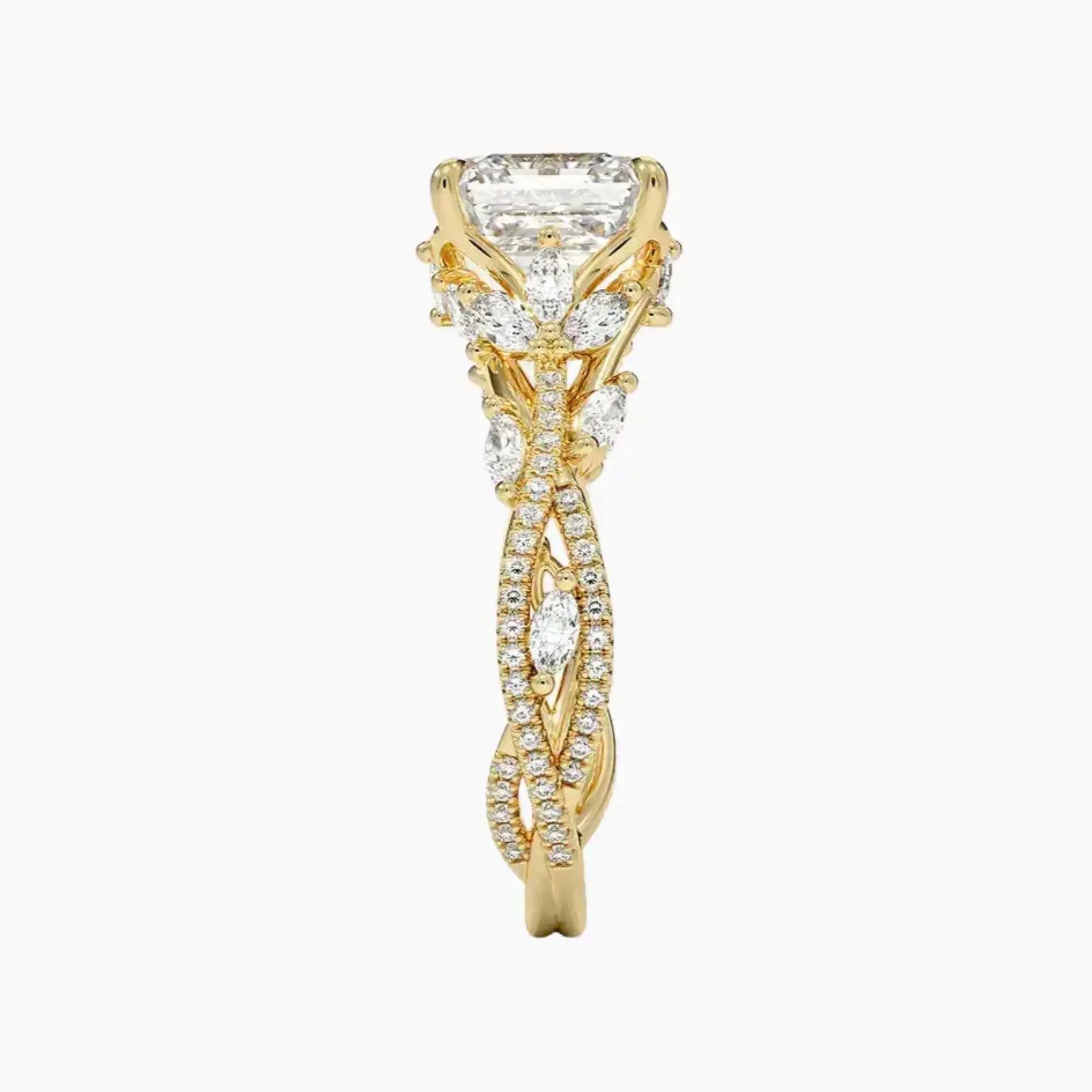 Florence Adorned 1 Carat Asscher Cut Solitaire Lab Grown Diamond Ring in 18K Yellow Gold - View 3