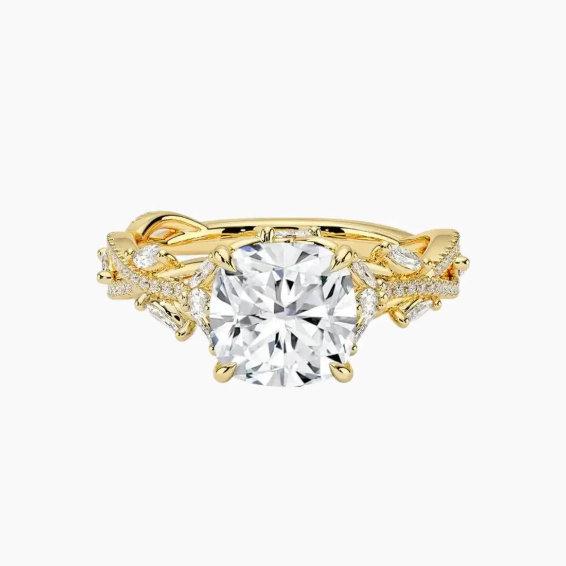 Florence Adorned 2 Carat Cushion Cut Solitaire Lab Grown Diamond Ring in 14K Yellow Gold