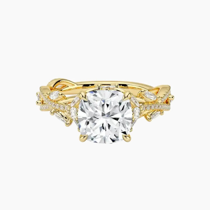 Florence Adorned 2 Carat Cushion Cut Solitaire Lab Grown Diamond Ring in 14K Yellow Gold