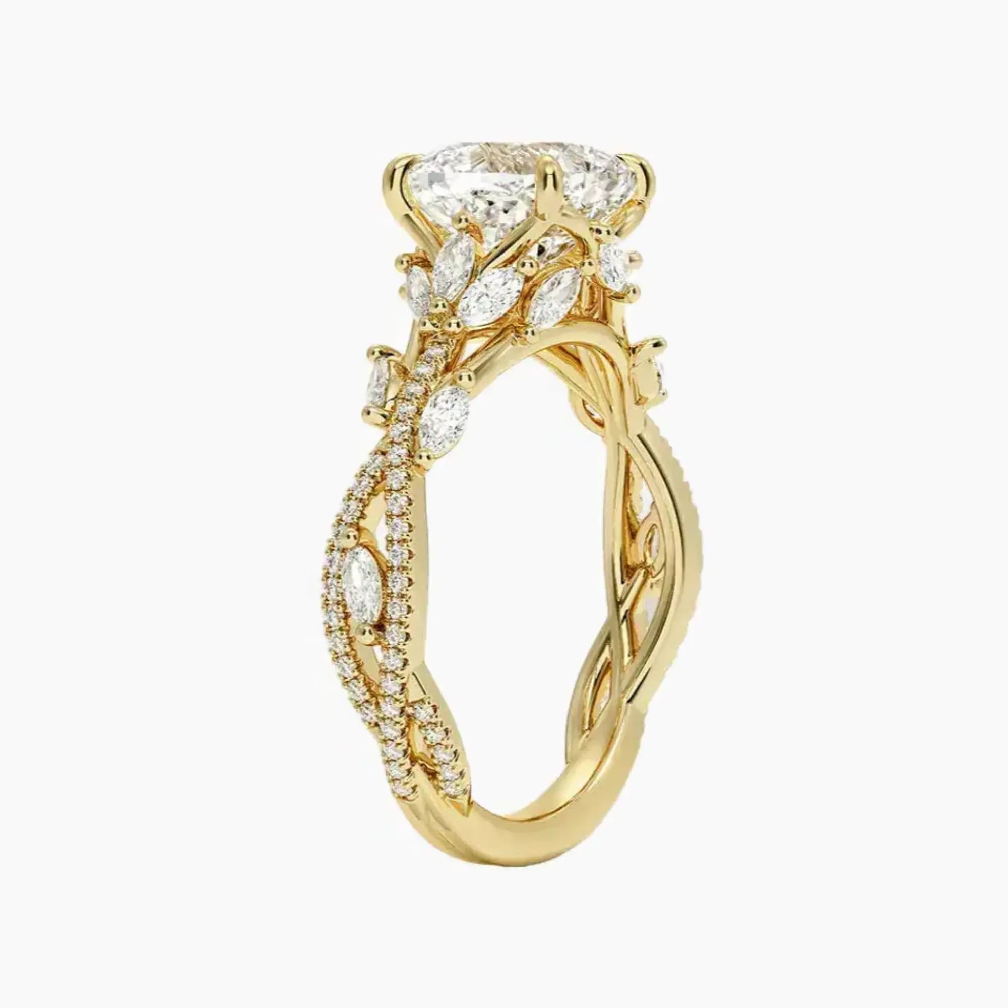 Florence Adorned 2 Carat Cushion Cut Solitaire Lab Grown Diamond Ring in 14K Yellow Gold - View 2