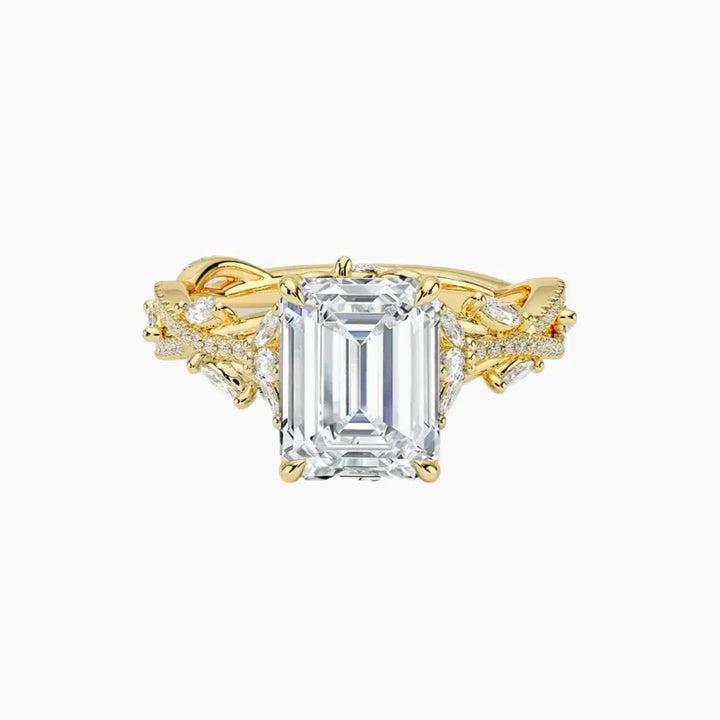 Florence Adorned 2 Carat Emerald Cut Solitaire Lab Grown Diamond Ring in 14K Yellow Gold