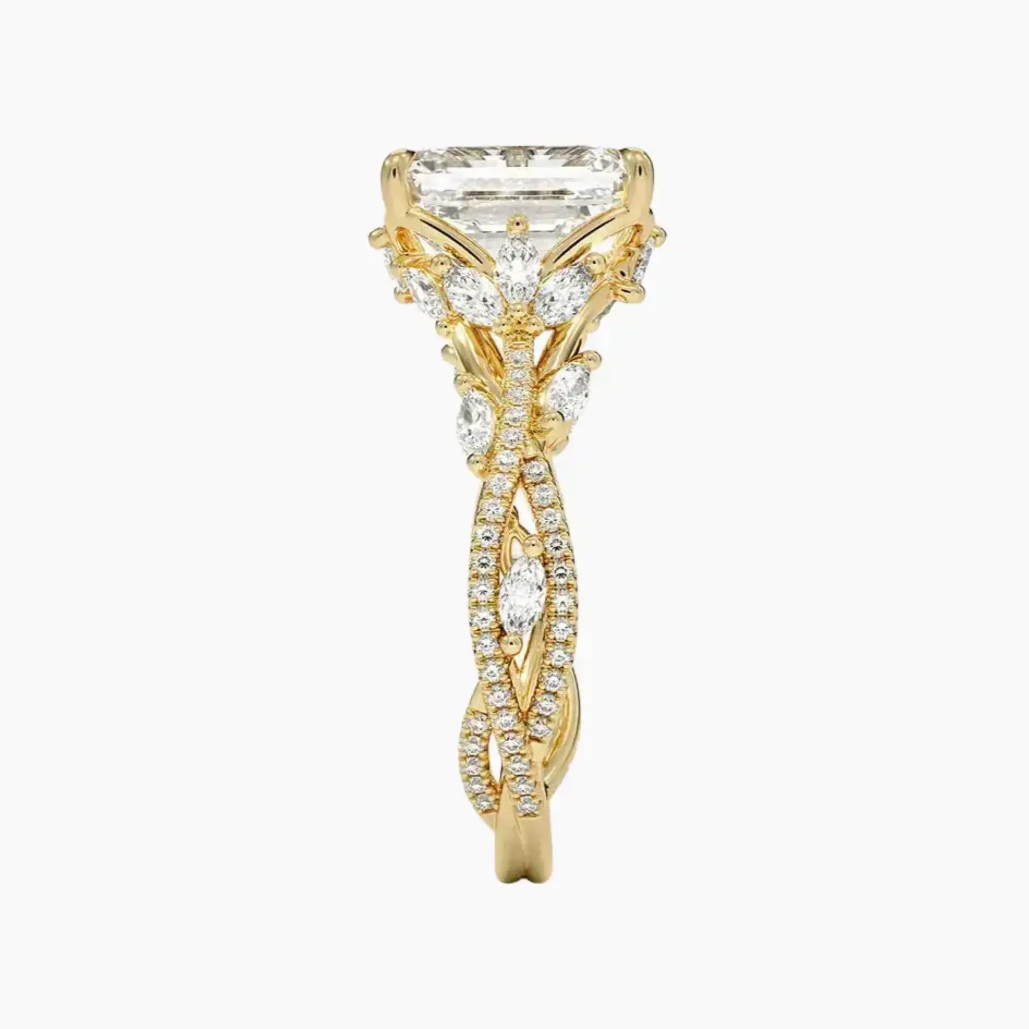 Florence Adorned 3 Carat Emerald Cut Solitaire Lab Grown Diamond Ring in 14K Yellow Gold - View 3