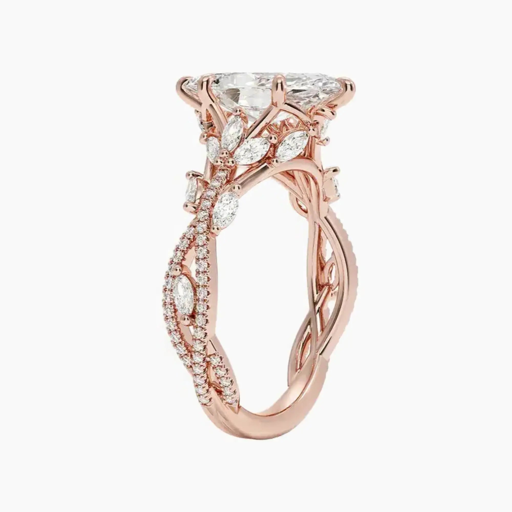 Florence Adorned 4 Carat Marquise Cut Solitaire Lab Grown Diamond Ring in 10K Rose Gold - View 2