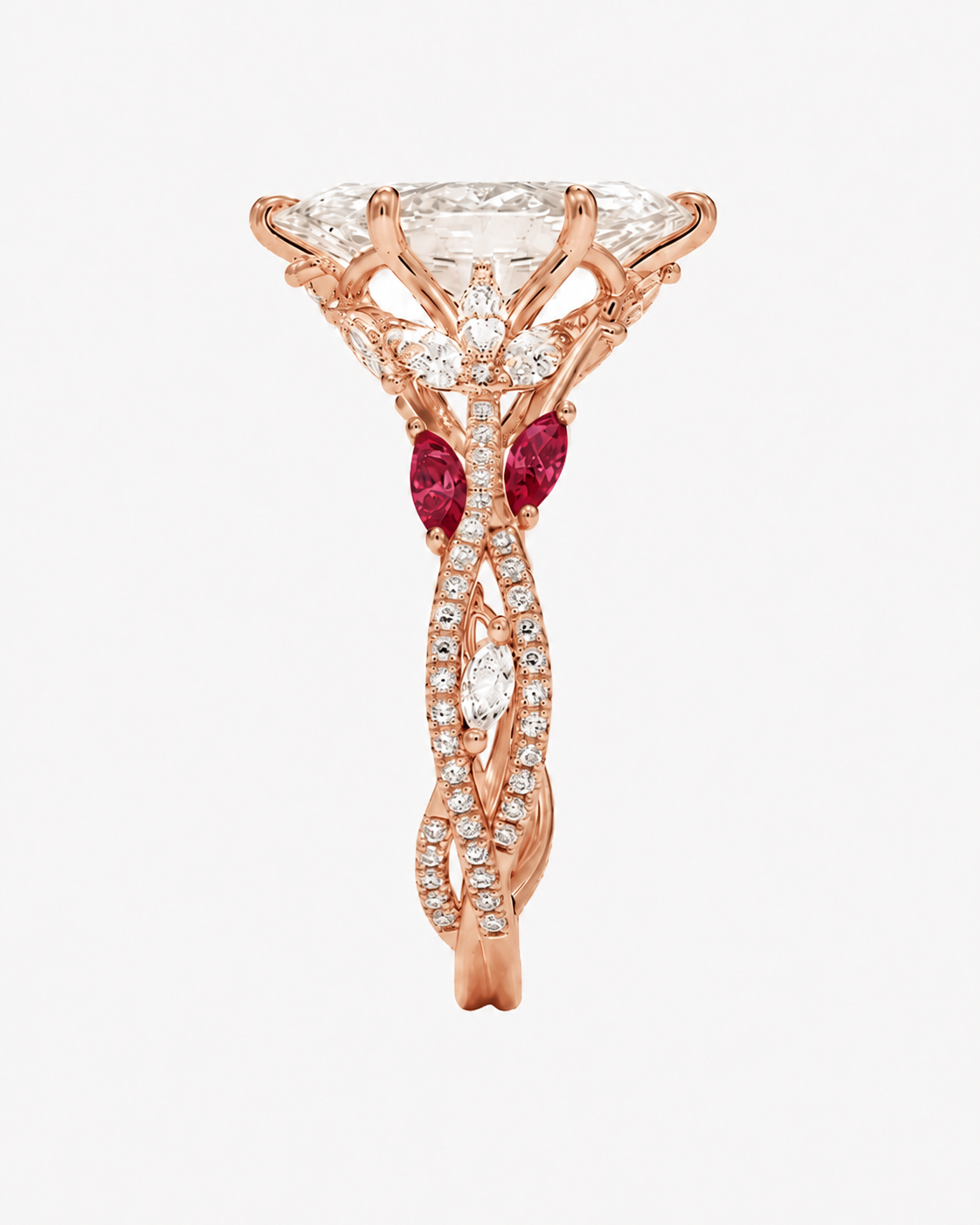 Florence Adorned 3 Carat Marquise Cut Solitaire Lab Grown Diamond Ring in 14K Rose Gold - View 5