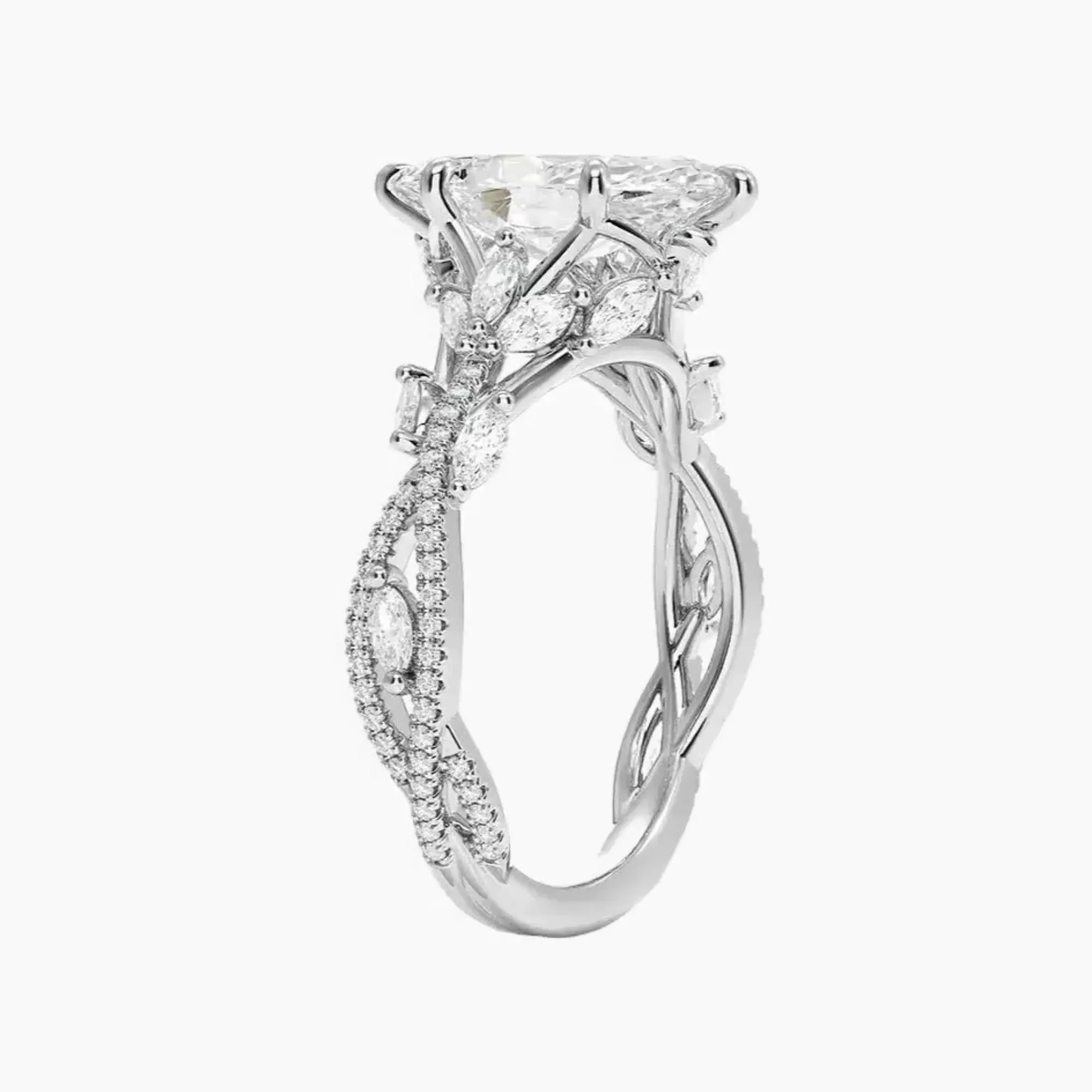 Florence Adorned 3 Carat Marquise Cut Solitaire Lab Grown Diamond Ring in Platinum - View 2