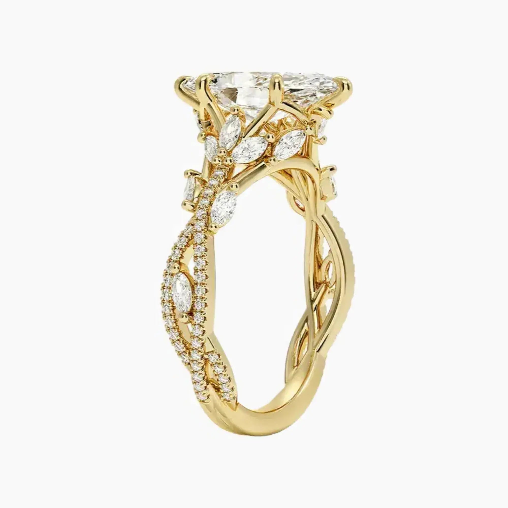 Florence Adorned 1 Carat Marquise Cut Solitaire Lab Grown Diamond Ring in 10K Yellow Gold - View 2