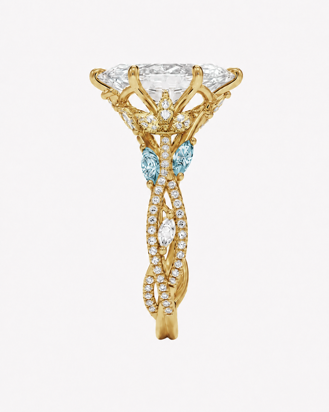 Florence Adorned 5 Carat Marquise Cut Solitaire Lab Grown Diamond Ring in 14K Yellow Gold - View 8