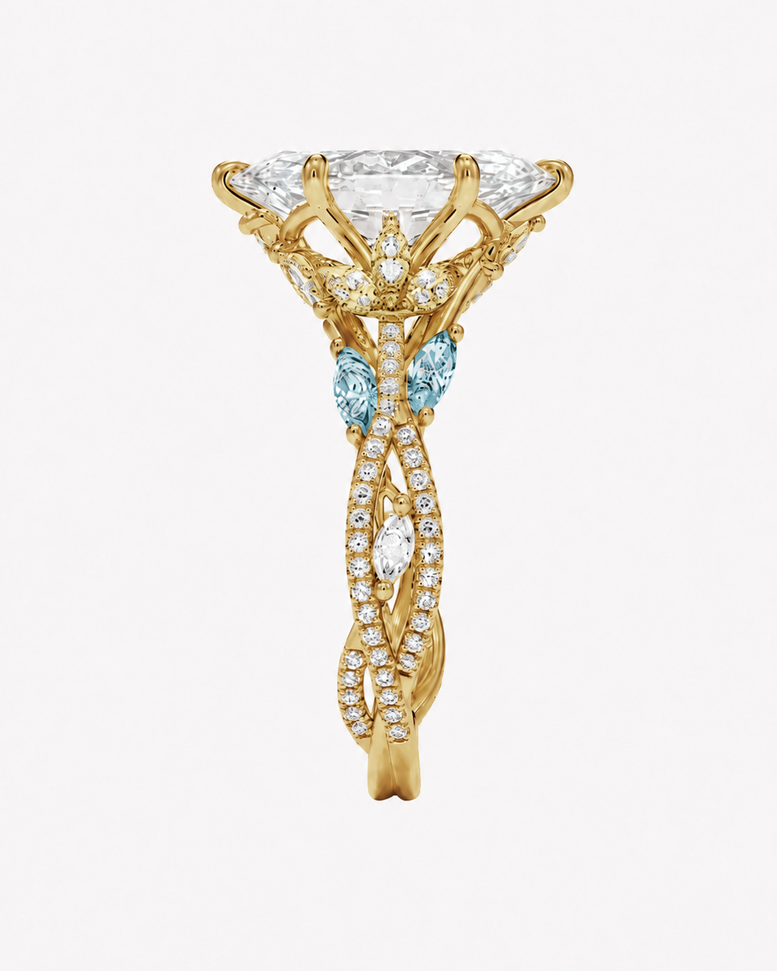 Florence Adorned 1 Carat Marquise Cut Solitaire Lab Grown Diamond Ring in 10K Yellow Gold - View 8