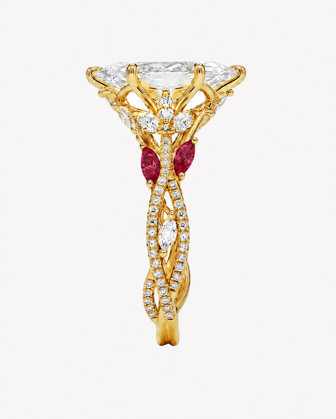 Florence Adorned 5 Carat Marquise Cut Solitaire Lab Grown Diamond Ring in 10K Yellow Gold - View 5