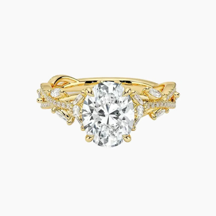 Florence Adorned 2 Carat Oval Cut Solitaire Lab Grown Diamond Ring in 14K Yellow Gold