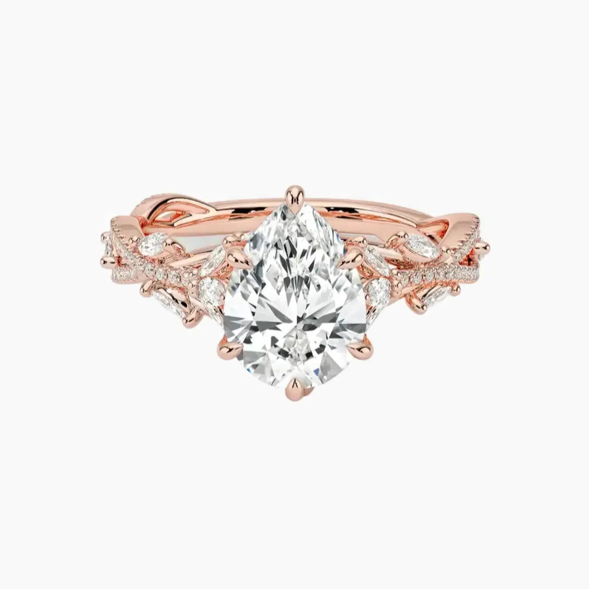 Melia Adorned Pear Designer 1.5 Carat Lab Grown Diamond Engagement Ring in 18K Rose Gold