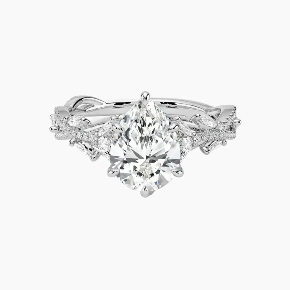 Melia Adorned Pear Designer 1.5 Carat Lab Grown Diamond Engagement Ring in 18K Rose Gold