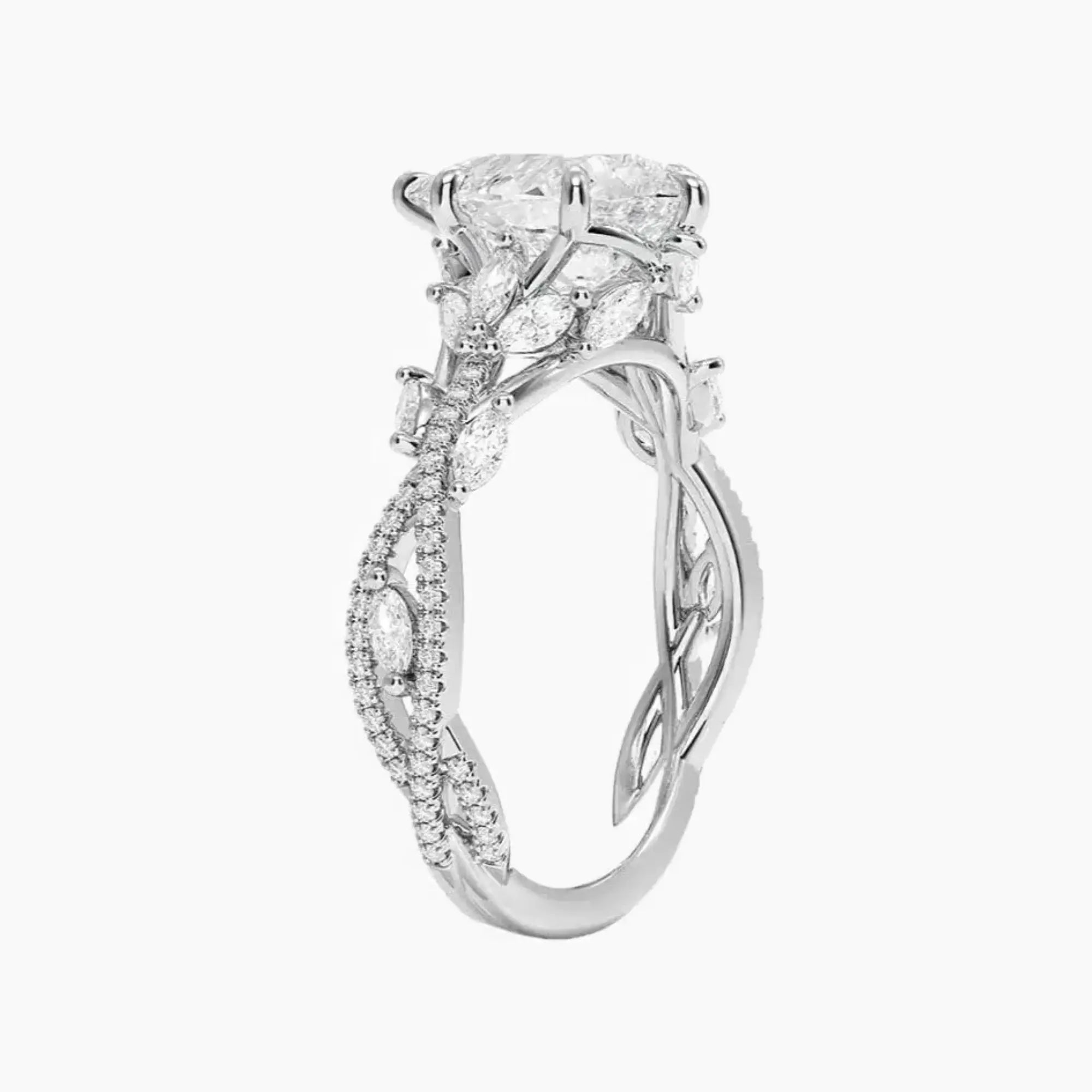 Melia Adorned Pear Designer 1.5 Carat Lab Grown Diamond Engagement Ring in 18K Rose Gold