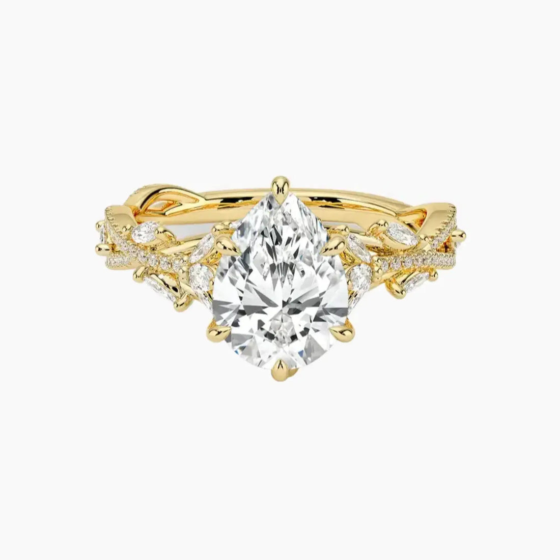 Florence Adorned 2 Carat Pear Cut Solitaire Lab Grown Diamond Ring in 14K Yellow Gold
