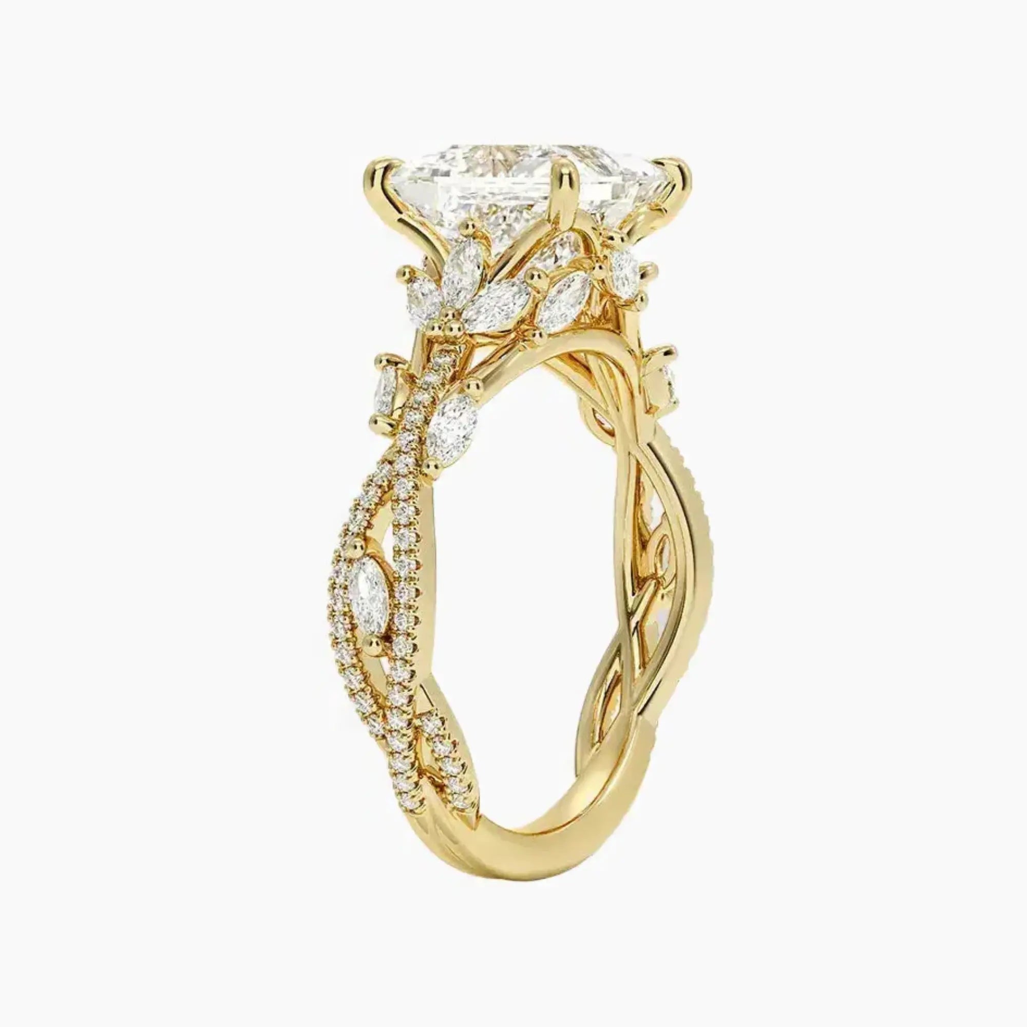Florence Adorned 4 Carat Princess Cut Solitaire Lab Grown Diamond Ring in Platinum - View 8