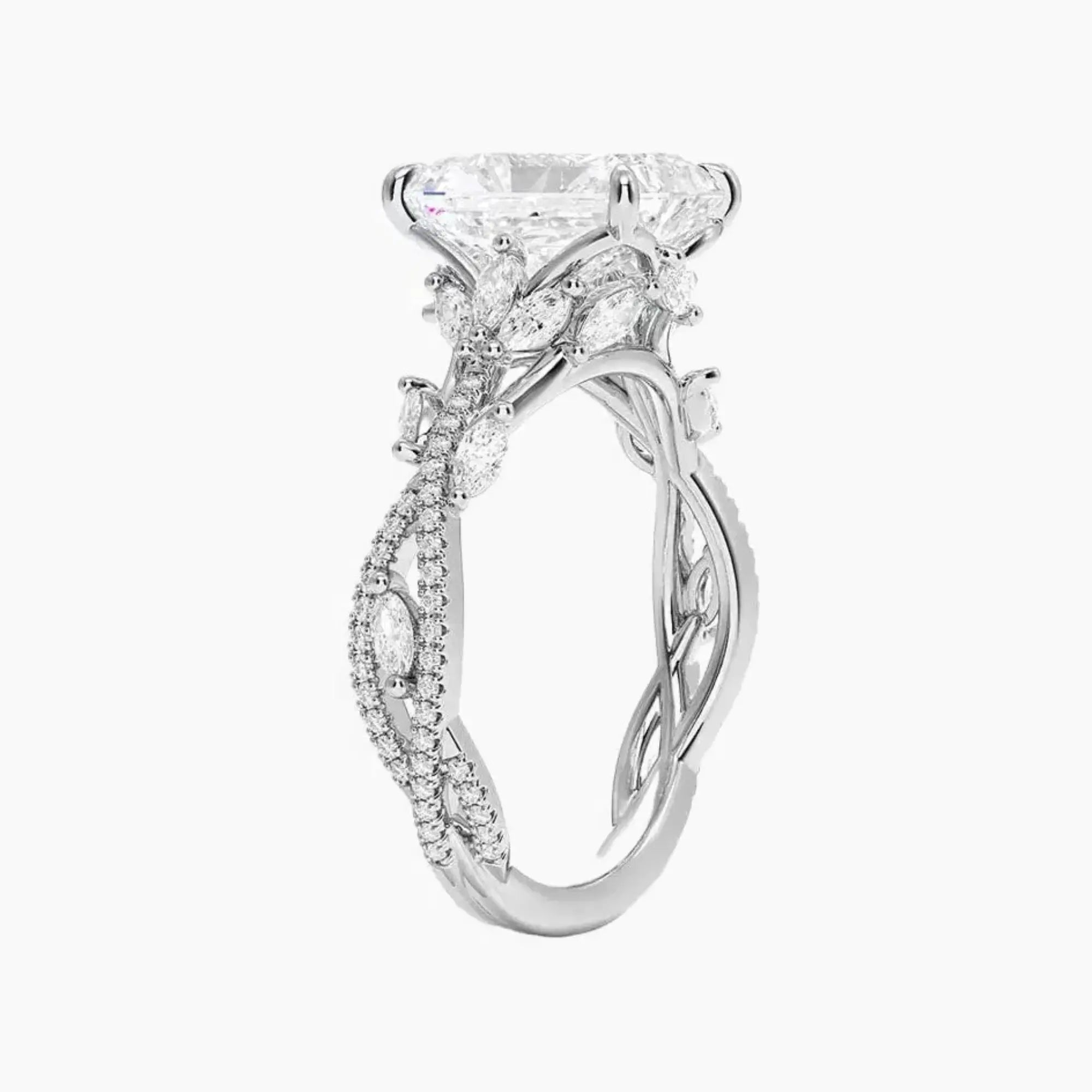 Florence Adorned 4 Carat Radiant Cut Solitaire Lab Grown Diamond Ring in 10K White Gold - View 2