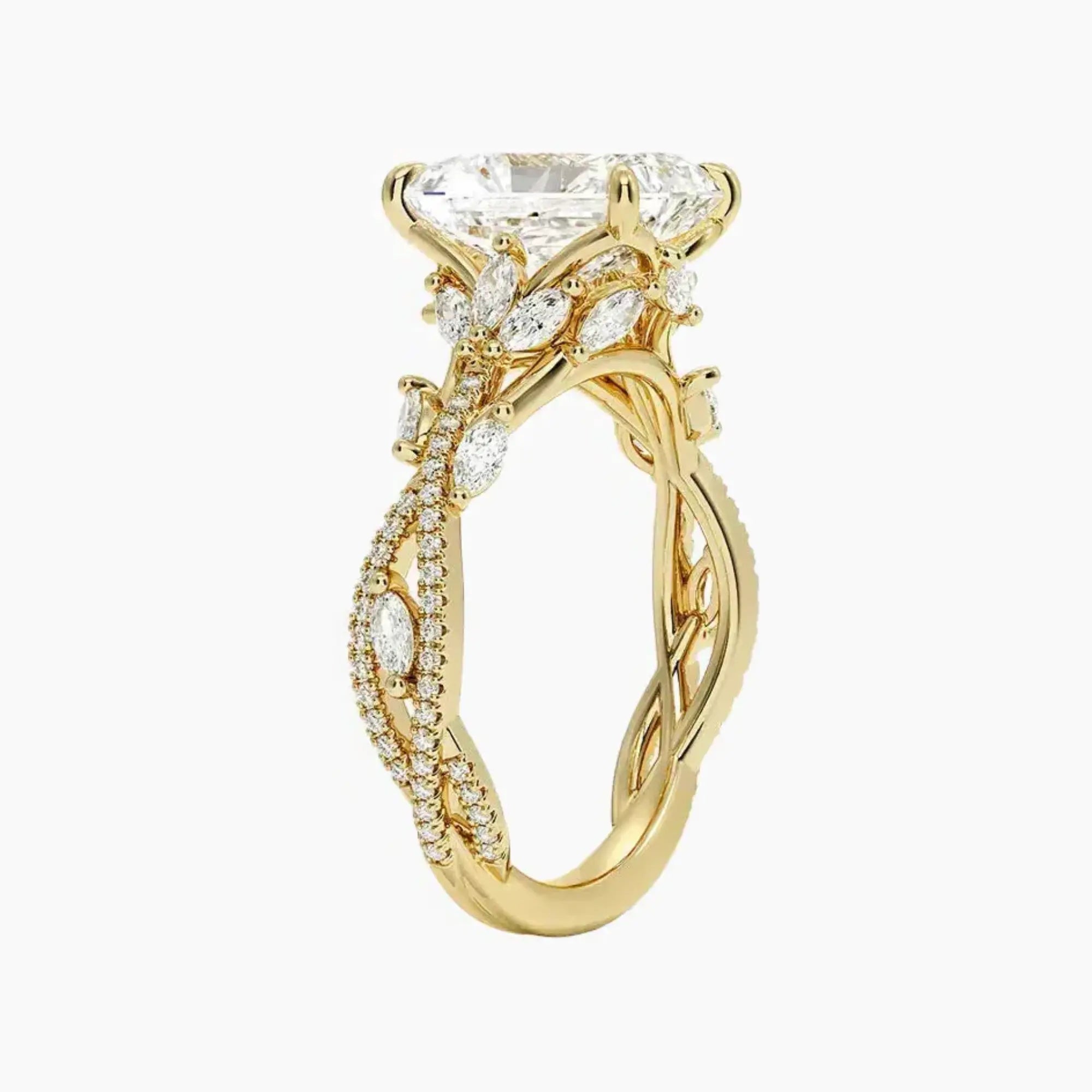 Florence Adorned 4.5 Carat Radiant Cut Solitaire Lab Grown Diamond Ring in 10K Yellow Gold - View 2