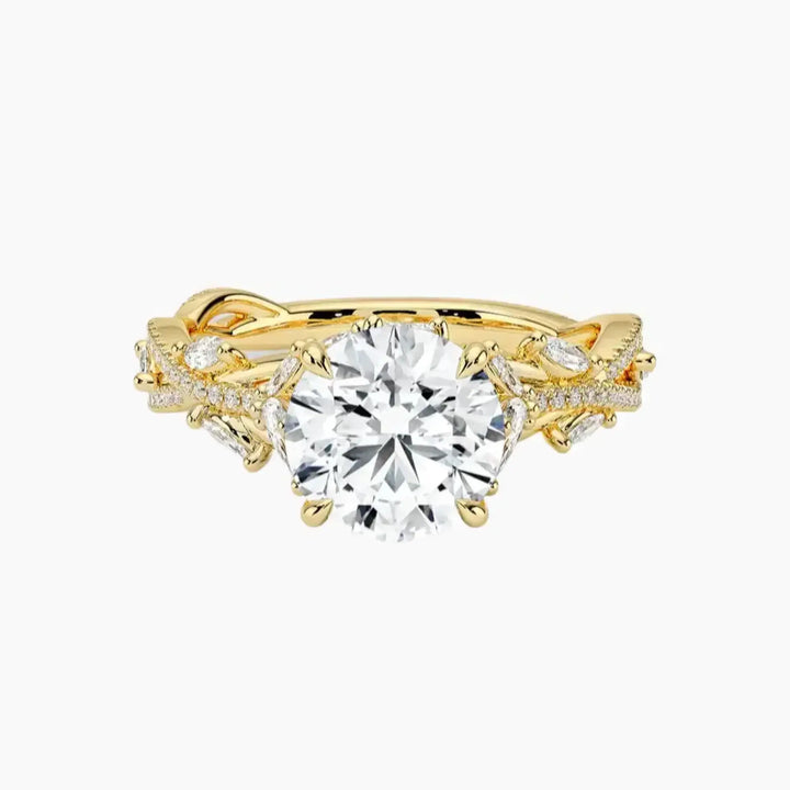 Florence Adorned 2 Carat Round Cut Solitaire Lab Grown Diamond Ring in 14K Yellow Gold
