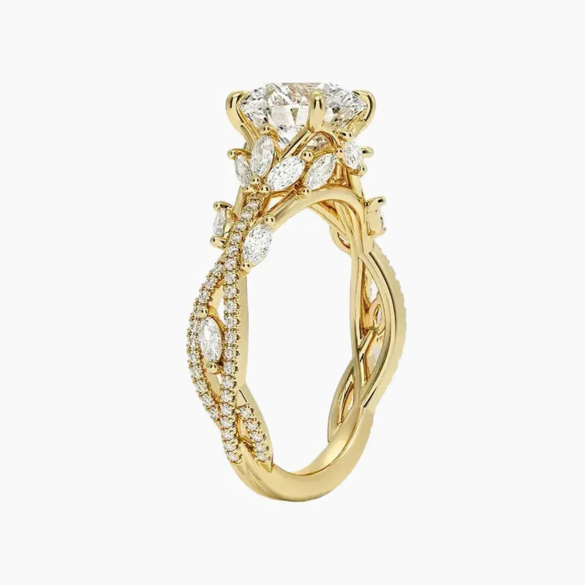 Florence Adorned 2 Carat Round Cut Solitaire Lab Grown Diamond Ring in 14K Yellow Gold - View 2