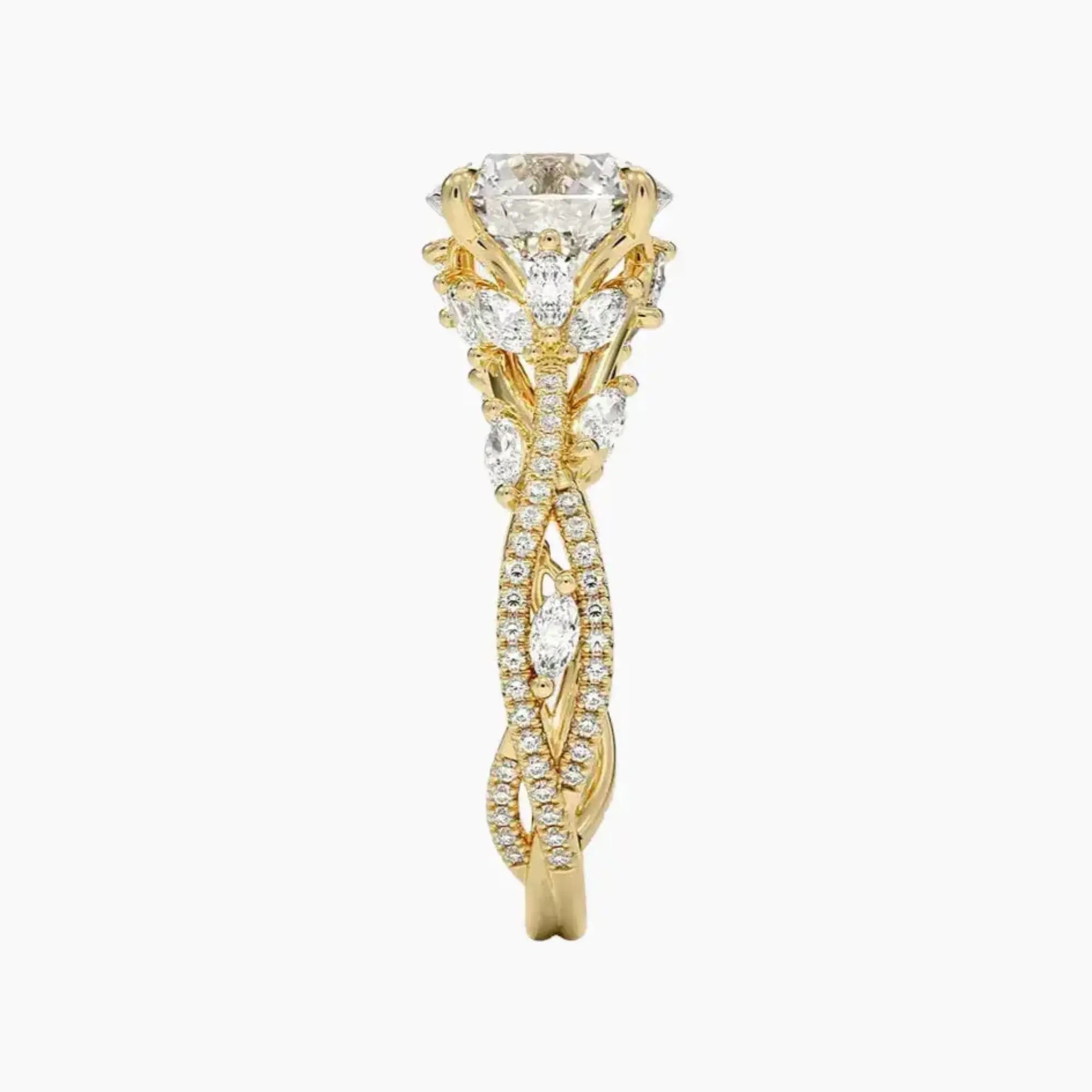 Florence Adorned 2 Carat Round Cut Solitaire Lab Grown Diamond Ring in 14K Yellow Gold - View 3