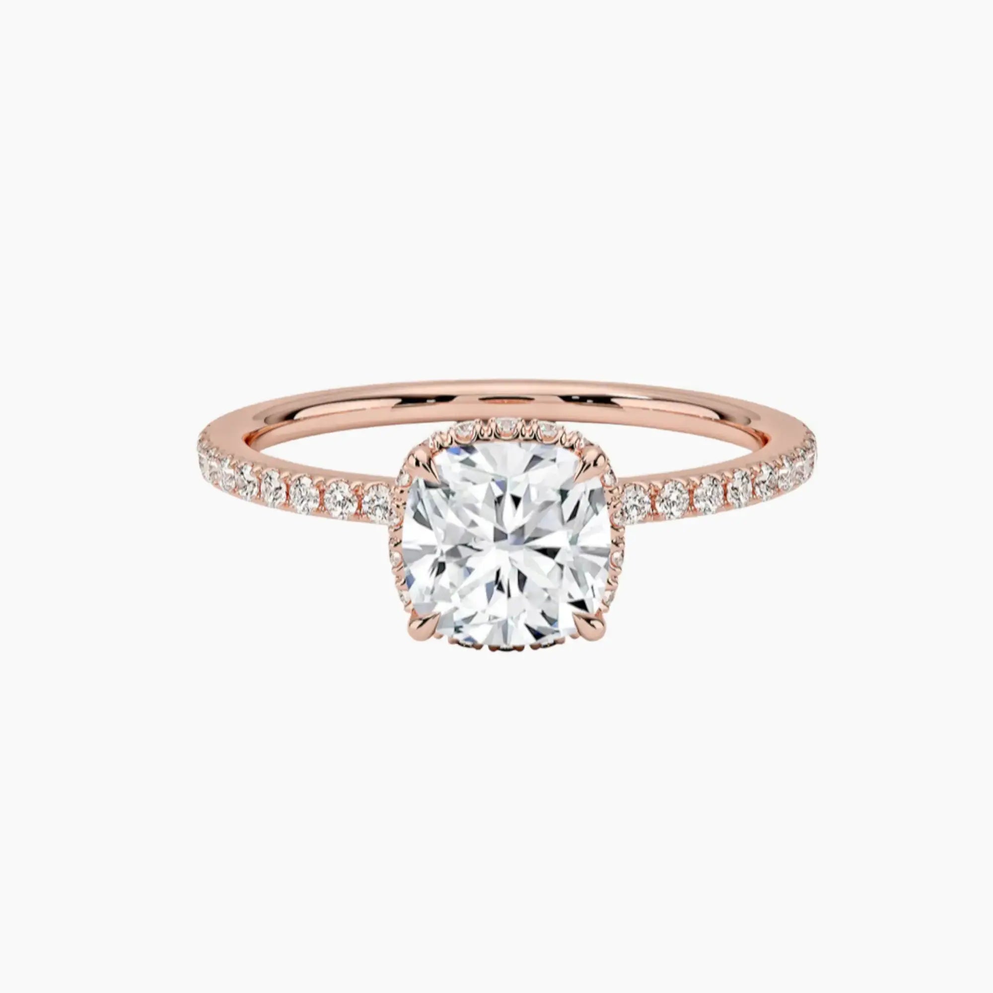 Mirabel Pave Cushion Hidden Halo 1.5 Carat Lab Grown Diamond Engagement Ring in 14K Rose Gold