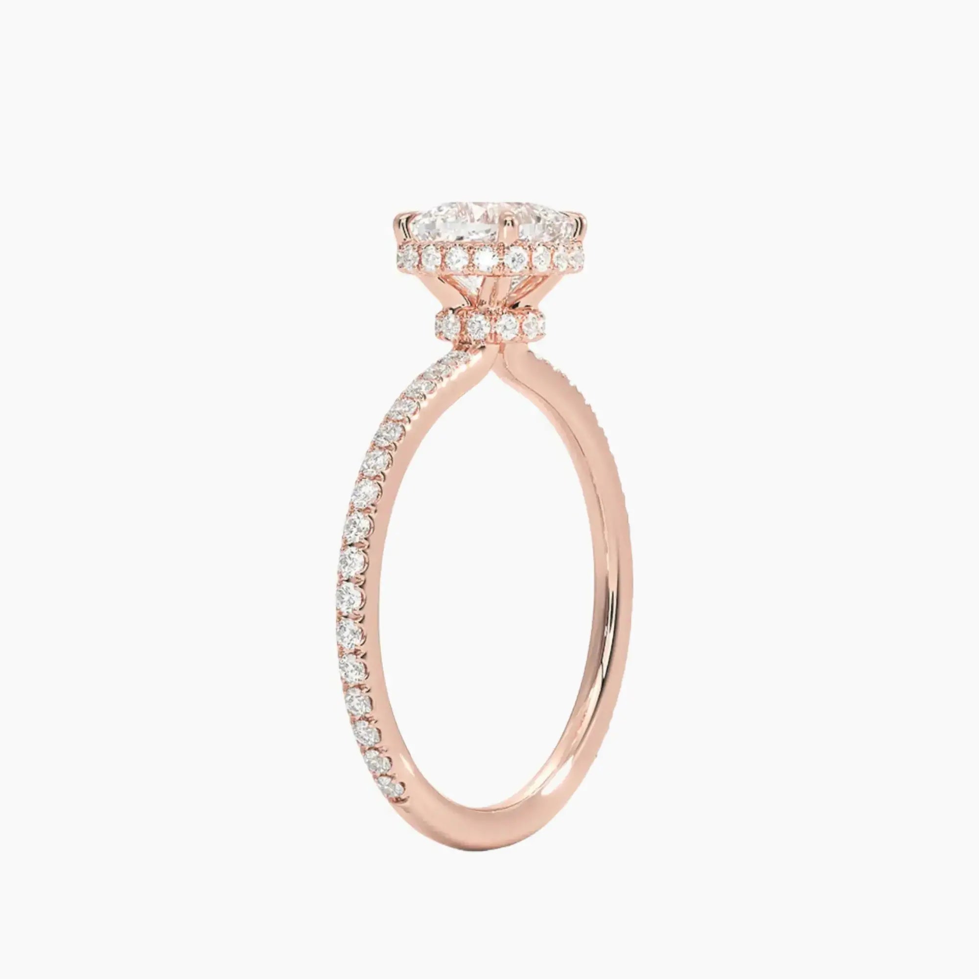 Mirabel Pave Cushion Hidden Halo 1.5 Carat Lab Grown Diamond Engagement Ring in 14K Rose Gold