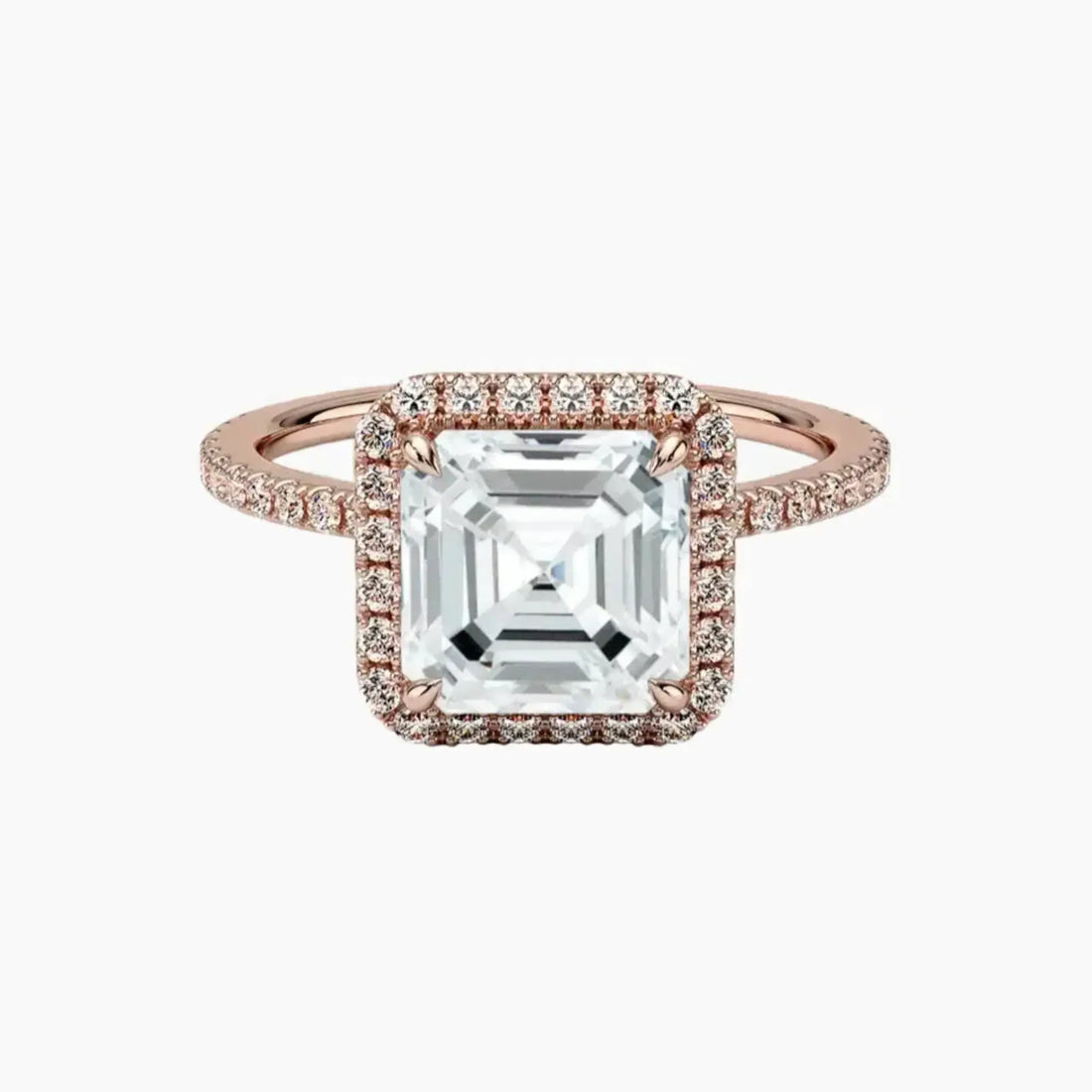 Cassiopeia Pave Asscher Hidden Halo 1.5 Carat Lab Grown Diamond Engagement Ring in 18K Rose Gold
