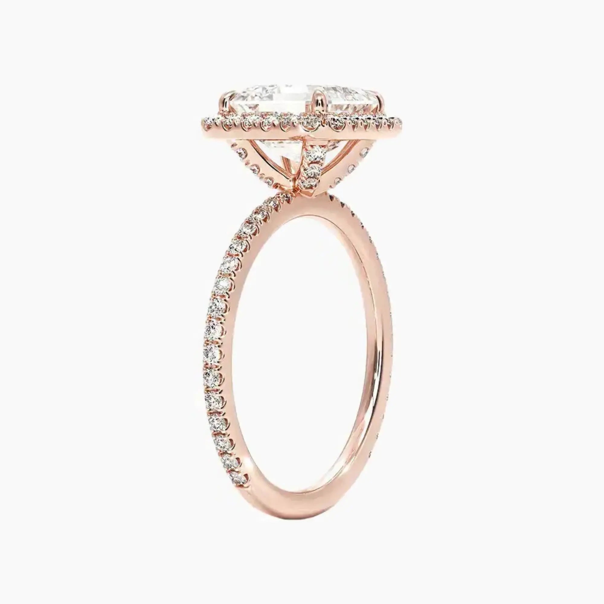 Cassiopeia Pave Asscher Hidden Halo 1.5 Carat Lab Grown Diamond Engagement Ring in 18K Rose Gold
