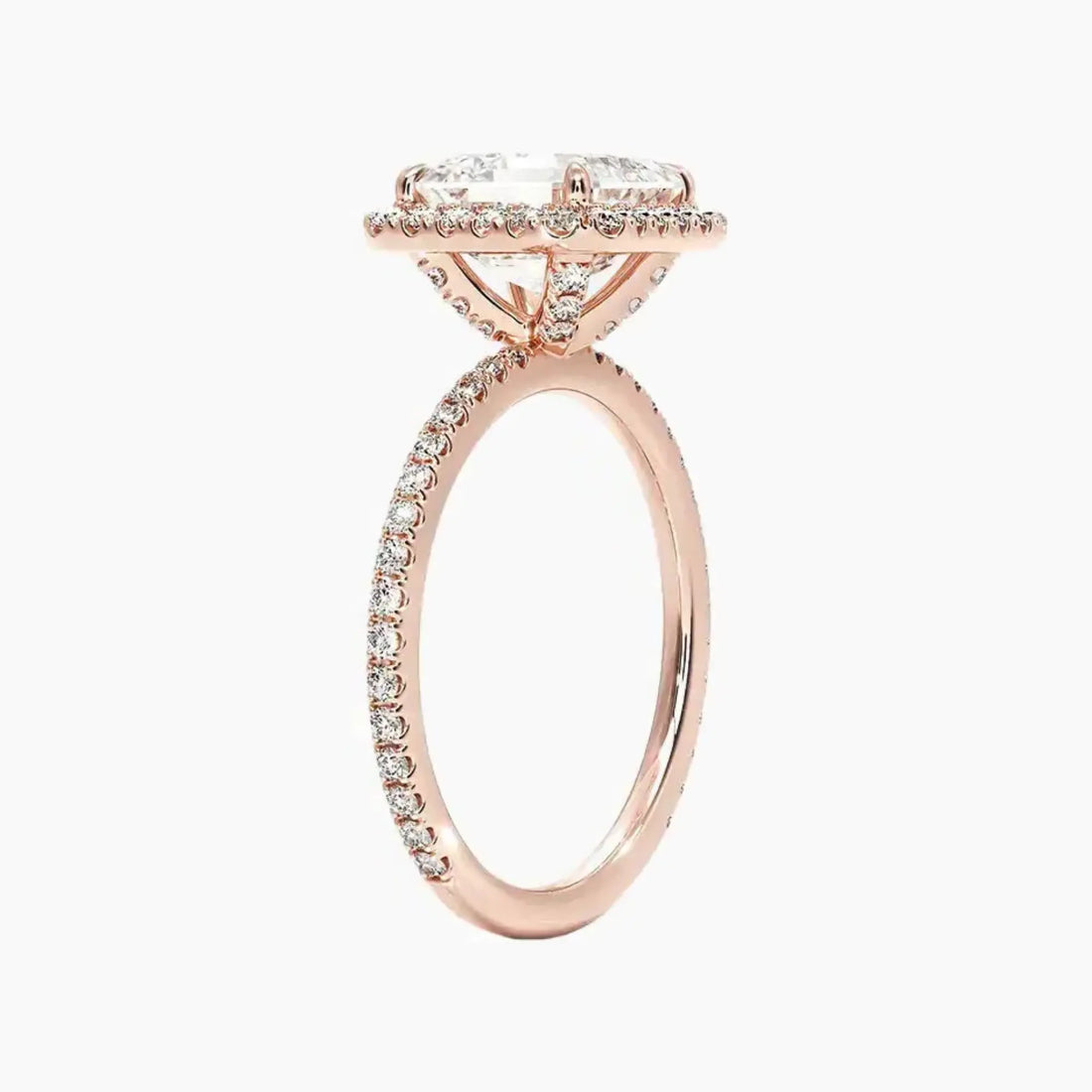 Cassiopeia Pave Asscher Hidden Halo 1.5 Carat Lab Grown Diamond Engagement Ring in 18K Rose Gold
