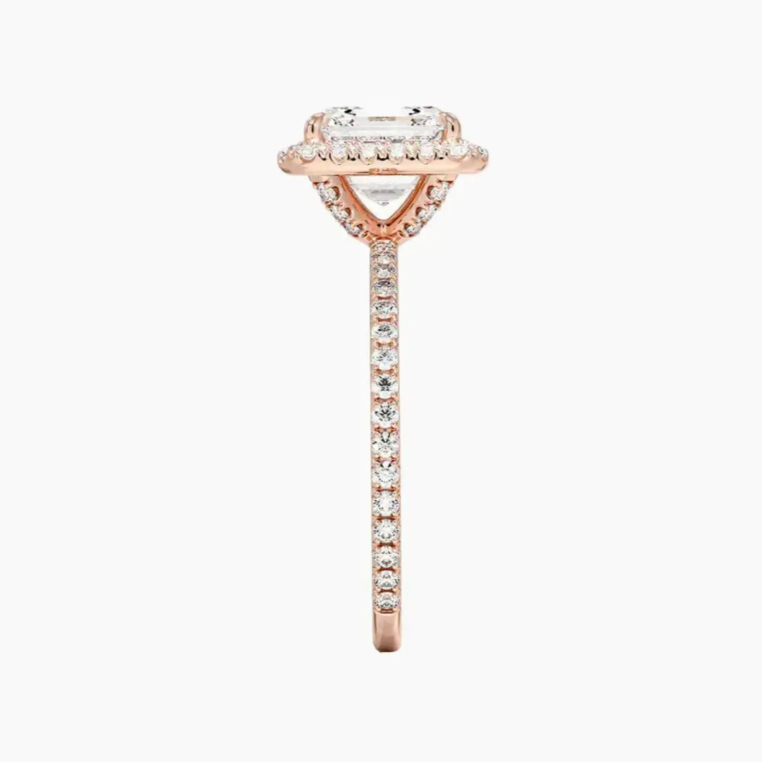 Cassiopeia Pave Asscher Hidden Halo 1.5 Carat Lab Grown Diamond Engagement Ring in 18K Rose Gold