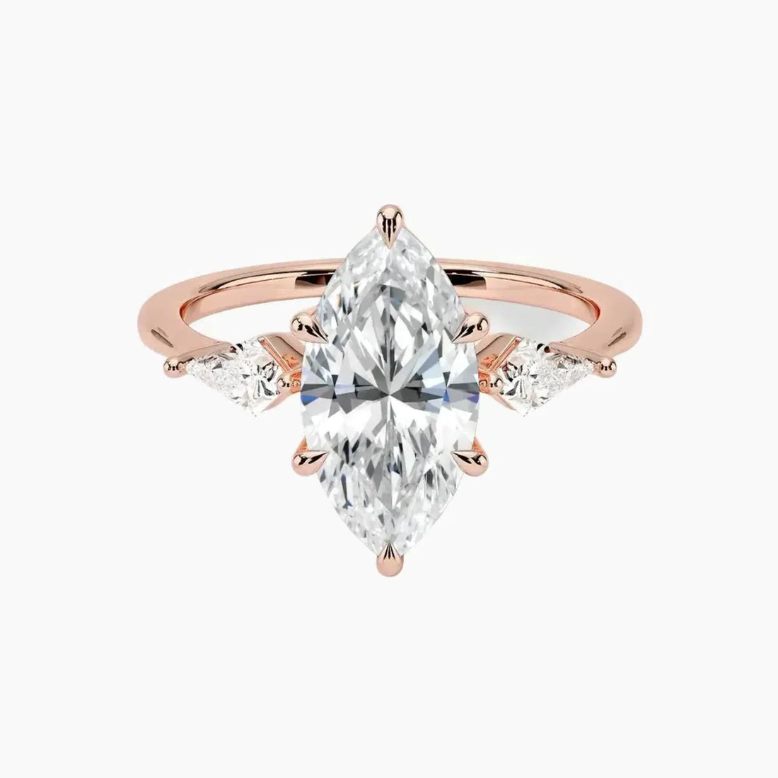 Isolde Marquise Three Stone 1.5 Carat Lab Grown Diamond Engagement Ring in 18K Rose Gold